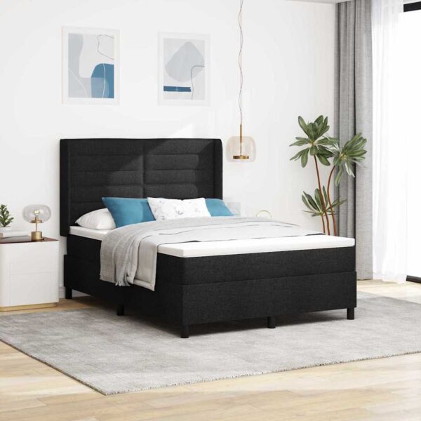 vidaXL Box spring seng med pude med hovedgærde Sort 190 x 140 cm Stof