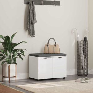 vidaXL Hallbænk med pude Hvid 60 x 38 x 46 cm Kunstigt træ og stof