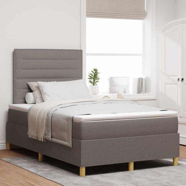 vidaXL LED Box Spring Bed med pude Gråbrun 120 x 200 cm Stof