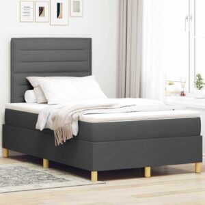 vidaXL LED Box Spring Bed med pude Mørkegrå 120 x 200 cm Stof