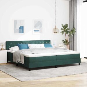 vidaXL LED Box Spring Bed med pude Mørkegrøn 200 x 200 cm Fløjl