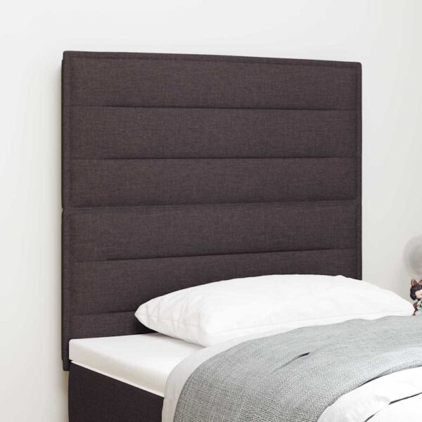 vidaXL LED sengegavl med LED-lysstrimler Mørk Brun 90 cm Stof