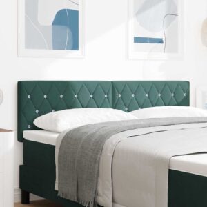 vidaXL LED sengegavl med LED-lysstrimler Mørkegrøn 160 cm Fløjl