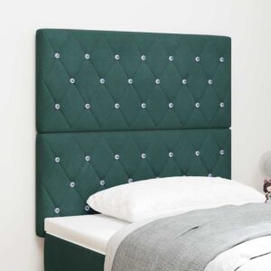 vidaXL LED sengegavl med LED-lysstrimler Mørkegrøn 90 cm Fløjl