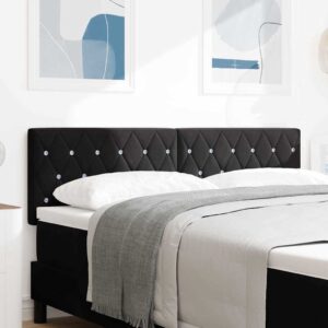 vidaXL LED sengegavl med LED-lysstrimler Sort 160 cm Fløjl