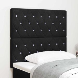 vidaXL LED sengegavl med LED-lysstrimler Sort 90 cm Fløjl