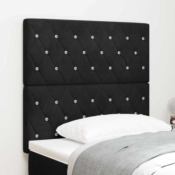 vidaXL LED sengegavl med LED-lysstrimler Sort 90 cm Fløjl