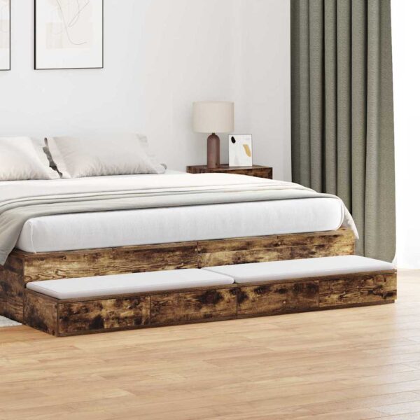 vidaXL Sengeskuffer Røget eg 180 x 36,5 x 16,5 cm Konstrueret træ