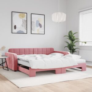 vidaXL daybed med udtræk og madras 100x200 cm velour lyserød