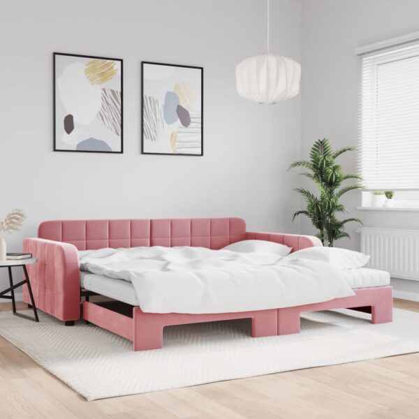 vidaXL daybed med udtræk og madras 100x200 cm velour lyserød