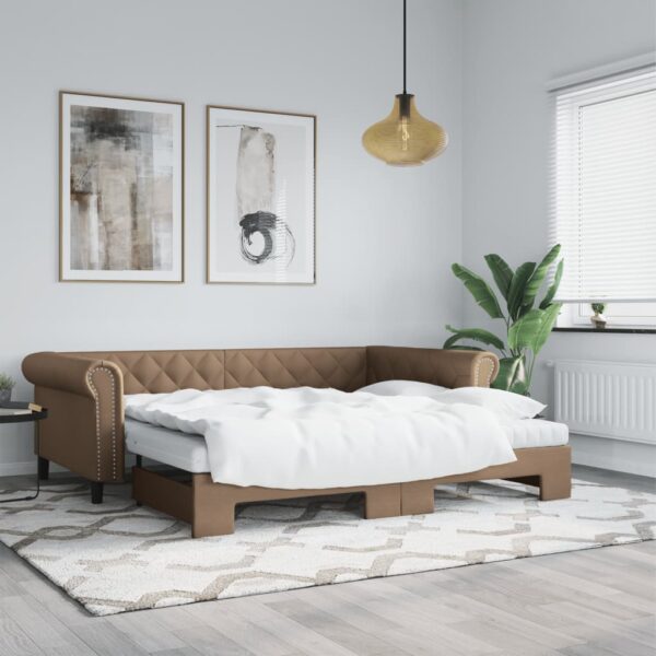 vidaXL daybed med udtræk og madrasser 90x200 cm kunstlæder cappuccino