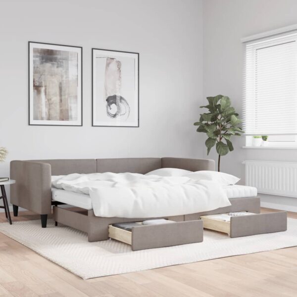 vidaXL daybed med udtræk og skuffer 100x200 cm stof gråbrun