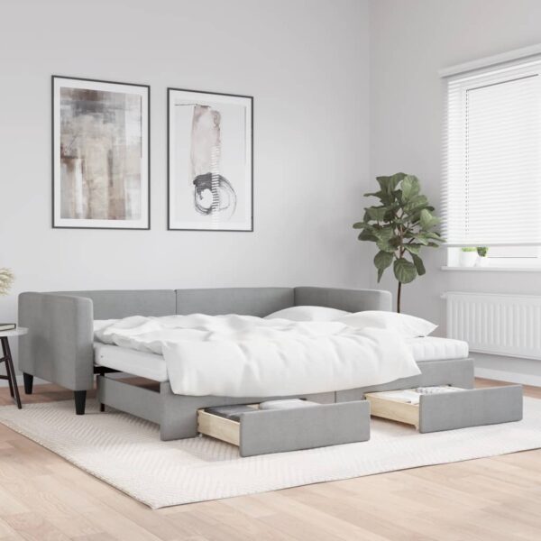 vidaXL daybed med udtræk og skuffer 100x200 cm stof lysegrå