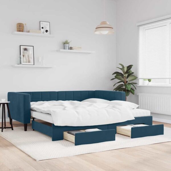 vidaXL daybed med udtræk og skuffer 100x200 cm velour blå