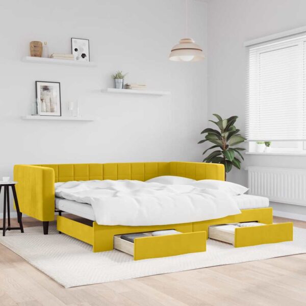 vidaXL daybed med udtræk og skuffer 100x200 cm velour gul