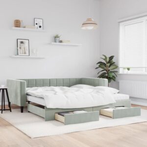 vidaXL daybed med udtræk og skuffer 100x200 cm velour lysegrå