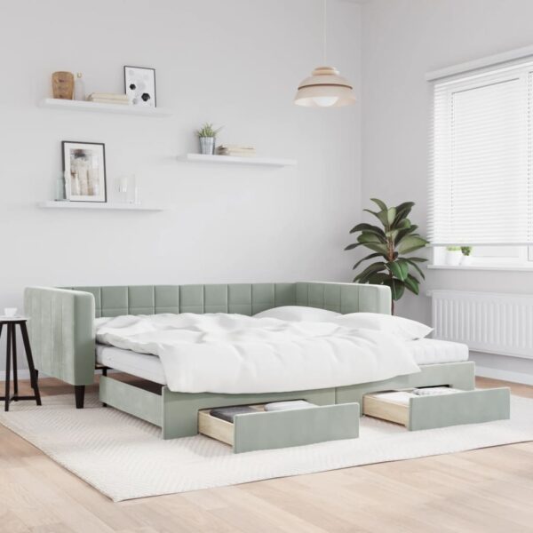 vidaXL daybed med udtræk og skuffer 100x200 cm velour lysegrå