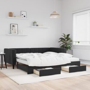 vidaXL daybed med udtræk og skuffer 100x200 cm velour sort