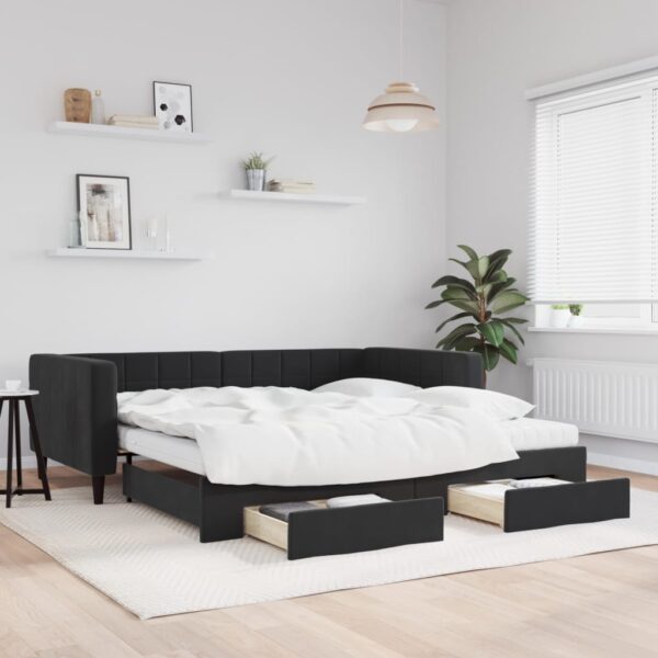 vidaXL daybed med udtræk og skuffer 100x200 cm velour sort