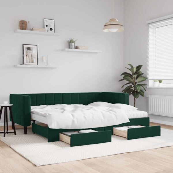 vidaXL daybed med udtræk og skuffer 80x200 cm velour mørkegrøn