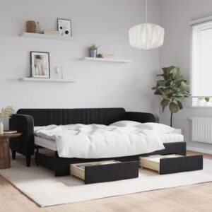 vidaXL daybed med udtræk og skuffer 80x200 cm velour sort