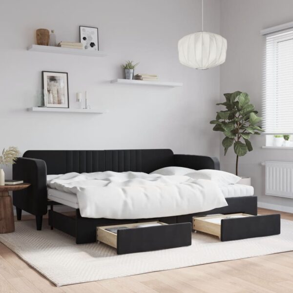 vidaXL daybed med udtræk og skuffer 80x200 cm velour sort