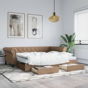 vidaXL daybed med udtræk og skuffer 90x200 cm kunstlæder cappuccino
