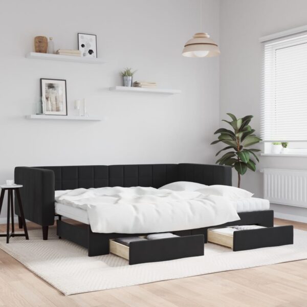 vidaXL daybed med udtræk og skuffer 90x200 cm velour sort