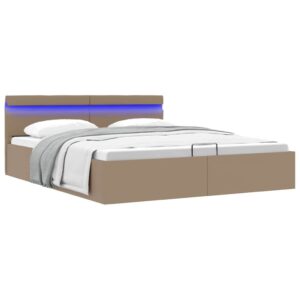vidaXL hydraulisk opbevaringsseng LED 160x200 cm kunstlæder cappuccino