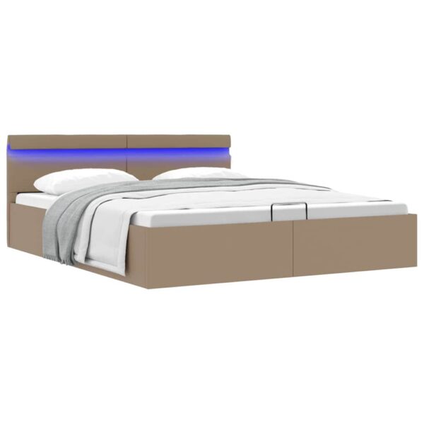 vidaXL hydraulisk opbevaringsseng LED 180x200 cm kunstlæder cappuccino
