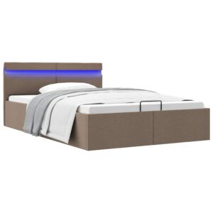 vidaXL hydraulisk opbevaringsseng med LED 120x200 cm stof gråbrun