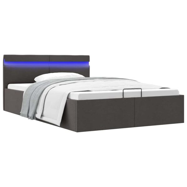 vidaXL hydraulisk opbevaringsseng med LED 120x200 cm stof mørkegrå