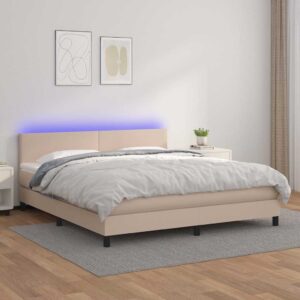 vidaXL kontinentalseng LED-lys 180x200 cm kunstlæder cappuccinofarvet