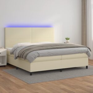 vidaXL kontinentalseng med LED-lys 200x200 cm kunstlæder cremefarvet