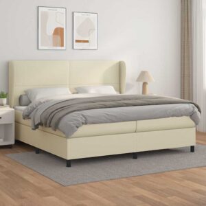 vidaXL kontinentalseng med madras 200x200 cm kunstlæder cremefarvet