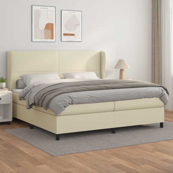 vidaXL kontinentalseng med madras 200x200 cm kunstlæder cremefarvet