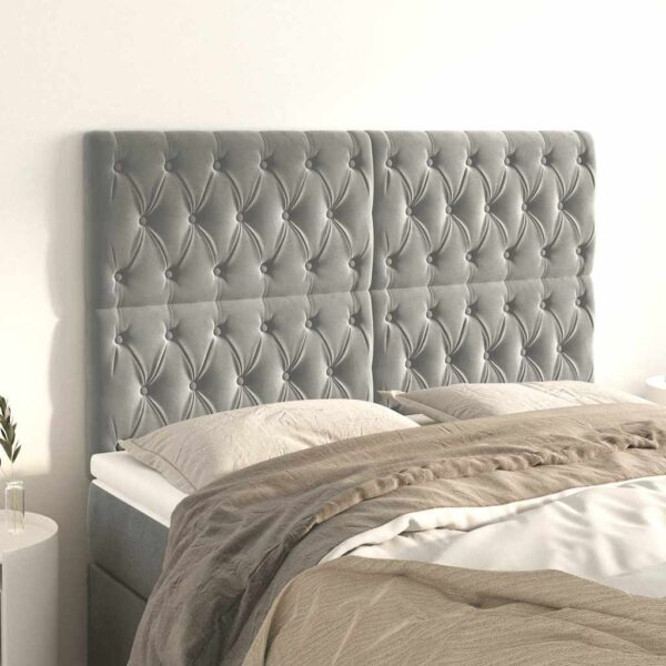 vidaXL sengegavl lysegrå 160x7x118/128 cm fløjl