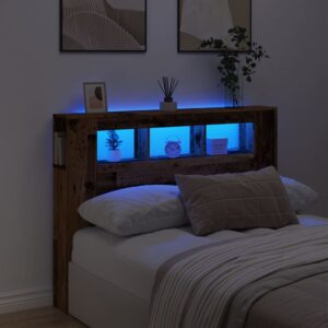 vidaXL sengegavl med LED 140x18,5x103,5 cm konstrueret træ antikt træ