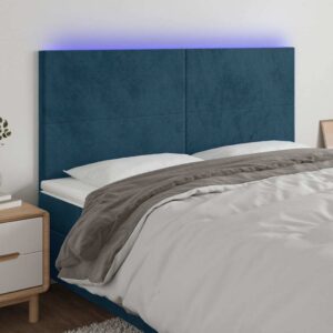 vidaXL sengegavl med LED-lys 160x5x118/128 cm fløjl mørkeblå