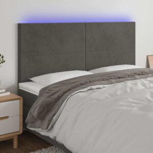 vidaXL sengegavl med LED-lys 160x5x118/128 cm fløjl mørkegrå