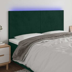 vidaXL sengegavl med LED-lys 160x5x118/128 cm fløjl mørkegrøn