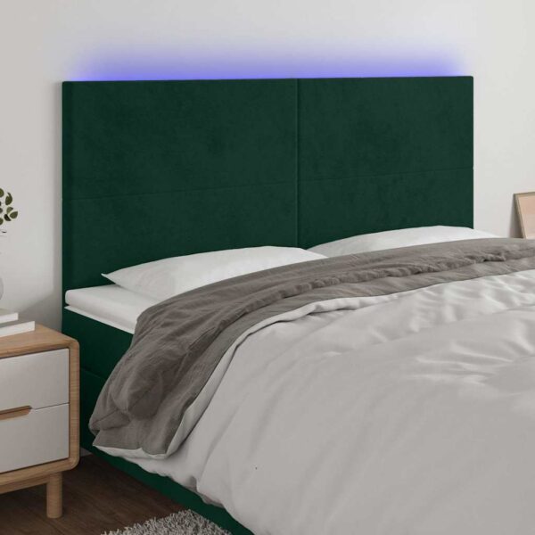 vidaXL sengegavl med LED-lys 160x5x118/128 cm fløjl mørkegrøn