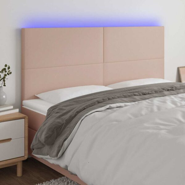 vidaXL sengegavl med LED-lys 160x5x118/128 cm kunstlæder cappuccino