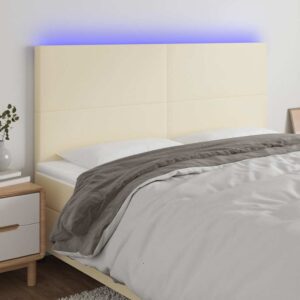 vidaXL sengegavl med LED-lys 160x5x118/128 cm kunstlæder cremefarvet