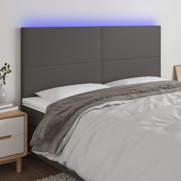 vidaXL sengegavl med LED-lys 160x5x118/128 cm kunstlæder grå
