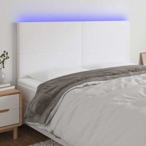 vidaXL sengegavl med LED-lys 160x5x118/128 cm kunstlæder hvid