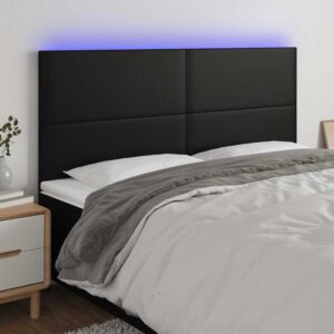 vidaXL sengegavl med LED-lys 160x5x118/128 cm kunstlæder sort