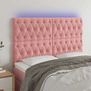 vidaXL sengegavl med LED-lys 160x7x118/128 cm fløjl lyserød