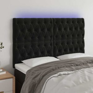vidaXL sengegavl med LED-lys 160x7x118/128 cm fløjl sort