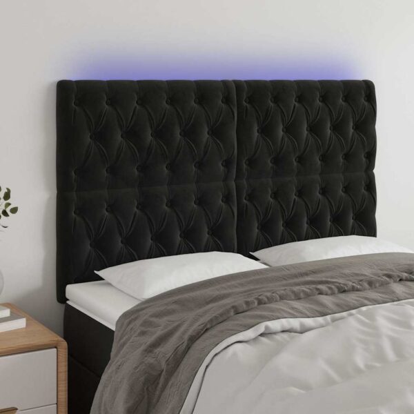 vidaXL sengegavl med LED-lys 160x7x118/128 cm fløjl sort